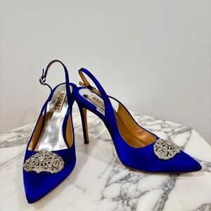 Badgely Mischka Royal Blue Satin Slingback Heels with Crystal accents -Size 7